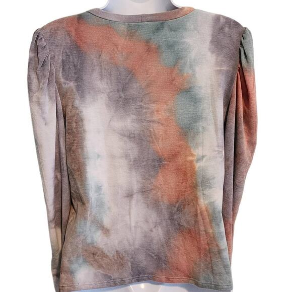 Know One Cares Tie-Dyed Sweater Puff Sleeve Pastels size Small NWT - Picture 2 of 7